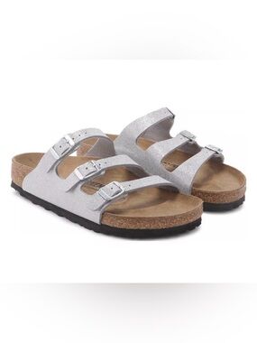 Birkenstock Florida Silver Metallic 3 Strap Sandals Comfort Footbed 39 8